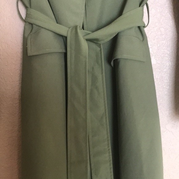 Army Green Long Sleeve Pockets Trench Coat - Picture 7 of 12